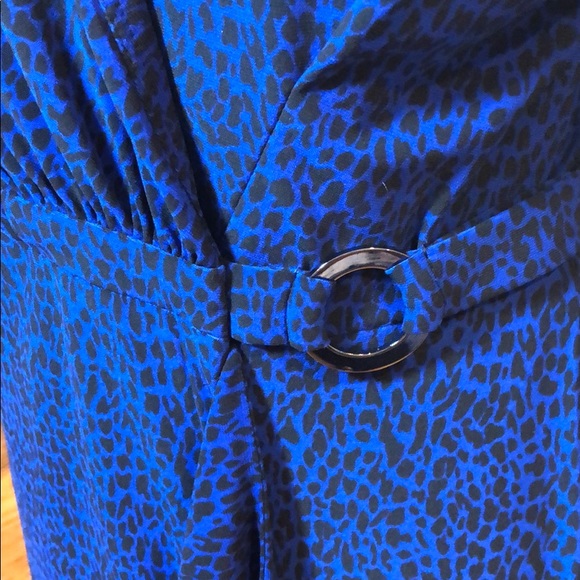 Jones New York blue black leopard faux wrap dress - Picture 2 of 6